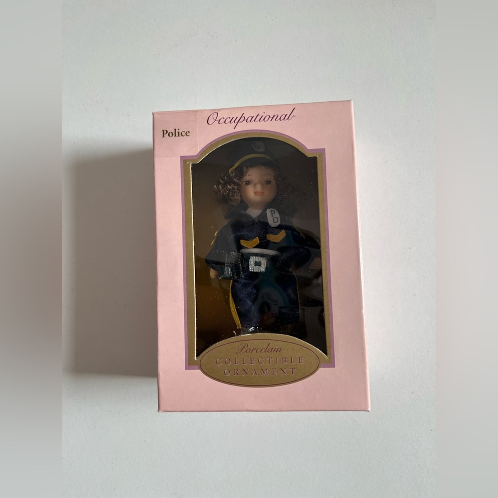 VTG New DG Creations Occupational Porcelain Poseable 4" Ornament Female Police